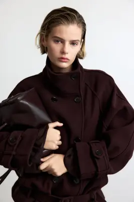 Veste oversize en feutre - Marron foncé — photo 2