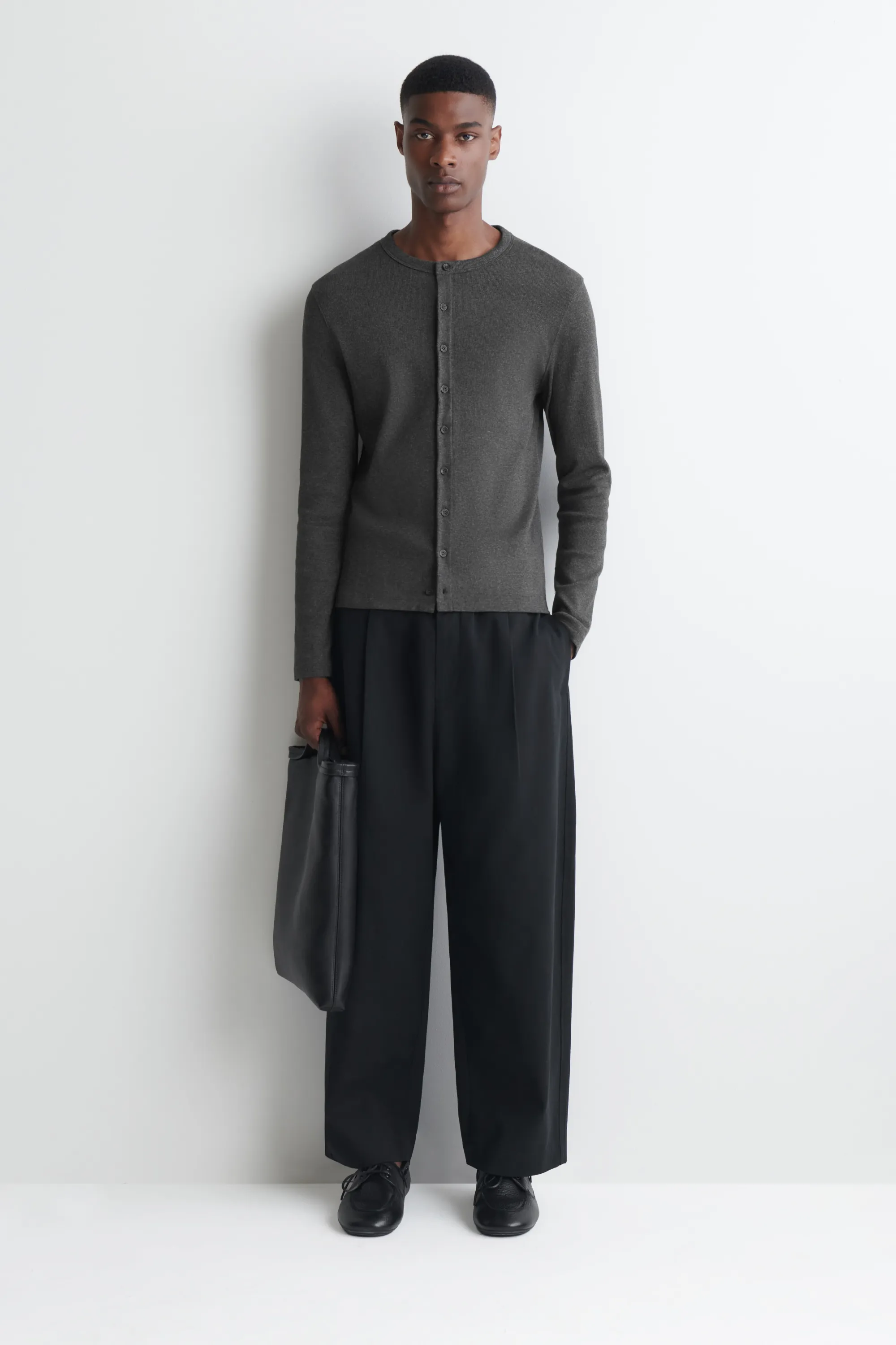 CARDIGAN EN COTON CÔTELÉ SLIM - GRIS CHINÉ