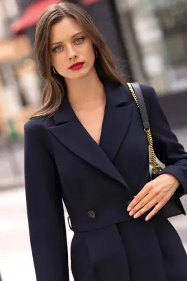 Everett Wool Jumpsuit - Navy — photo 5