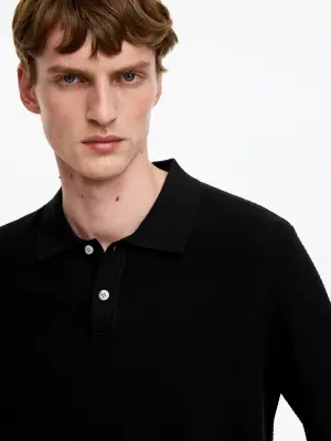 Polo en maille de coton - Noir — photo 3