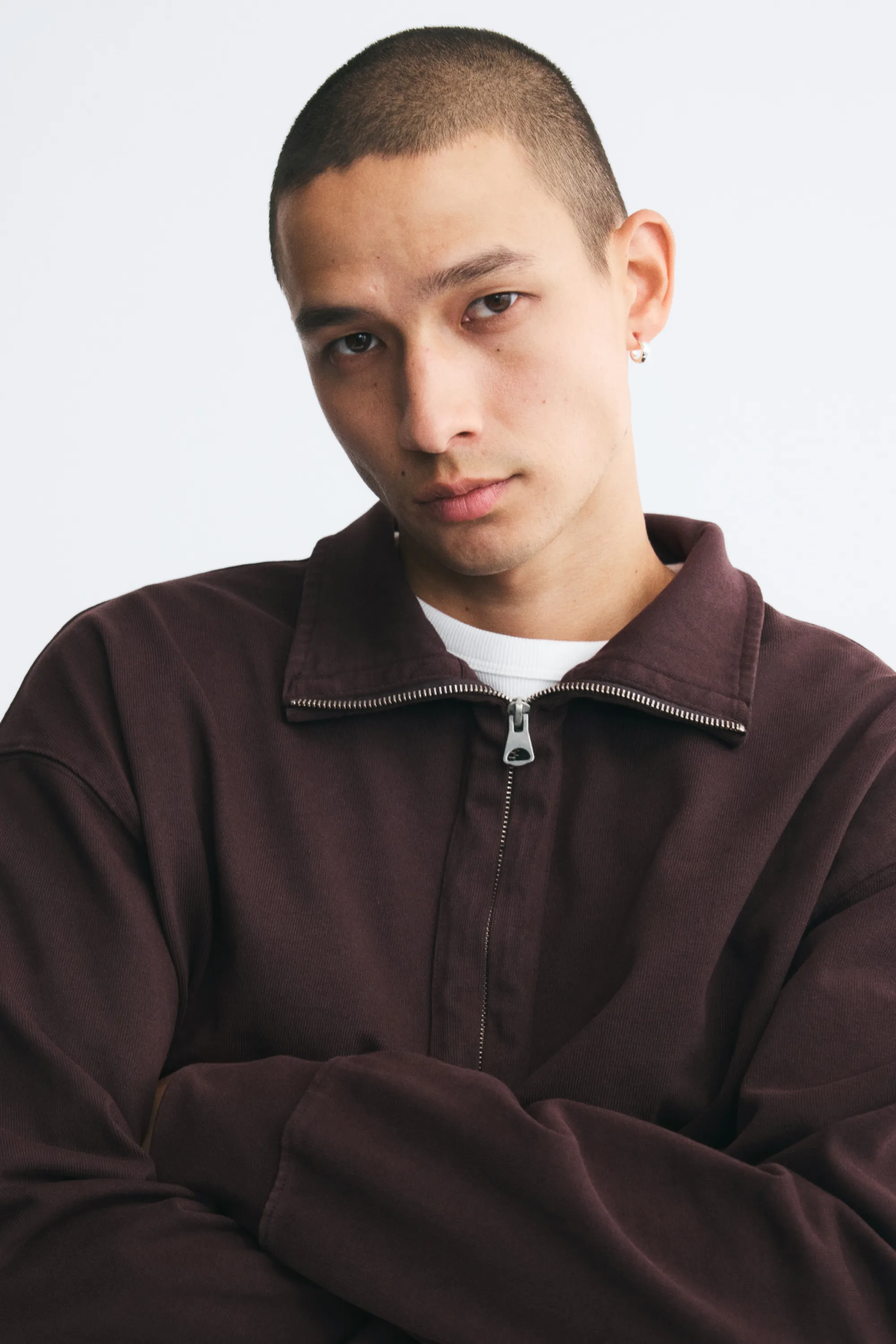 Sweat Relaxed Fit avec col zippé - Marron foncé
