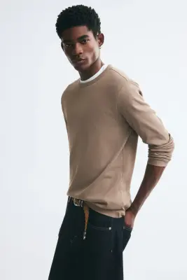 T-shirt à manches longues Slim Fit en coton - Taupe foncé — photo 4