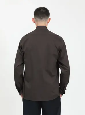 Origami Collar Shirt in Chocolate Poplin — photo 5