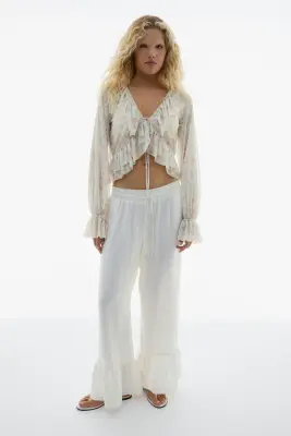 Blouse volantée en mesh - Blanc/fleuri — photo 2