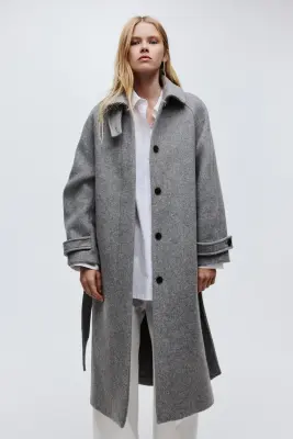 Manteau oversize en laine mélangée - Gris chiné — photo 2