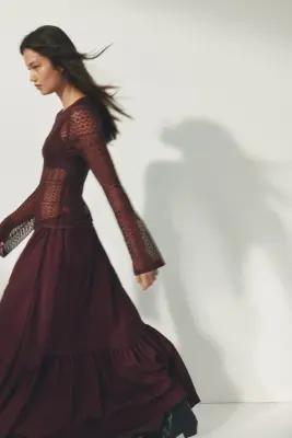 Crêpe A-line skirt - Bordeaux — photo 3