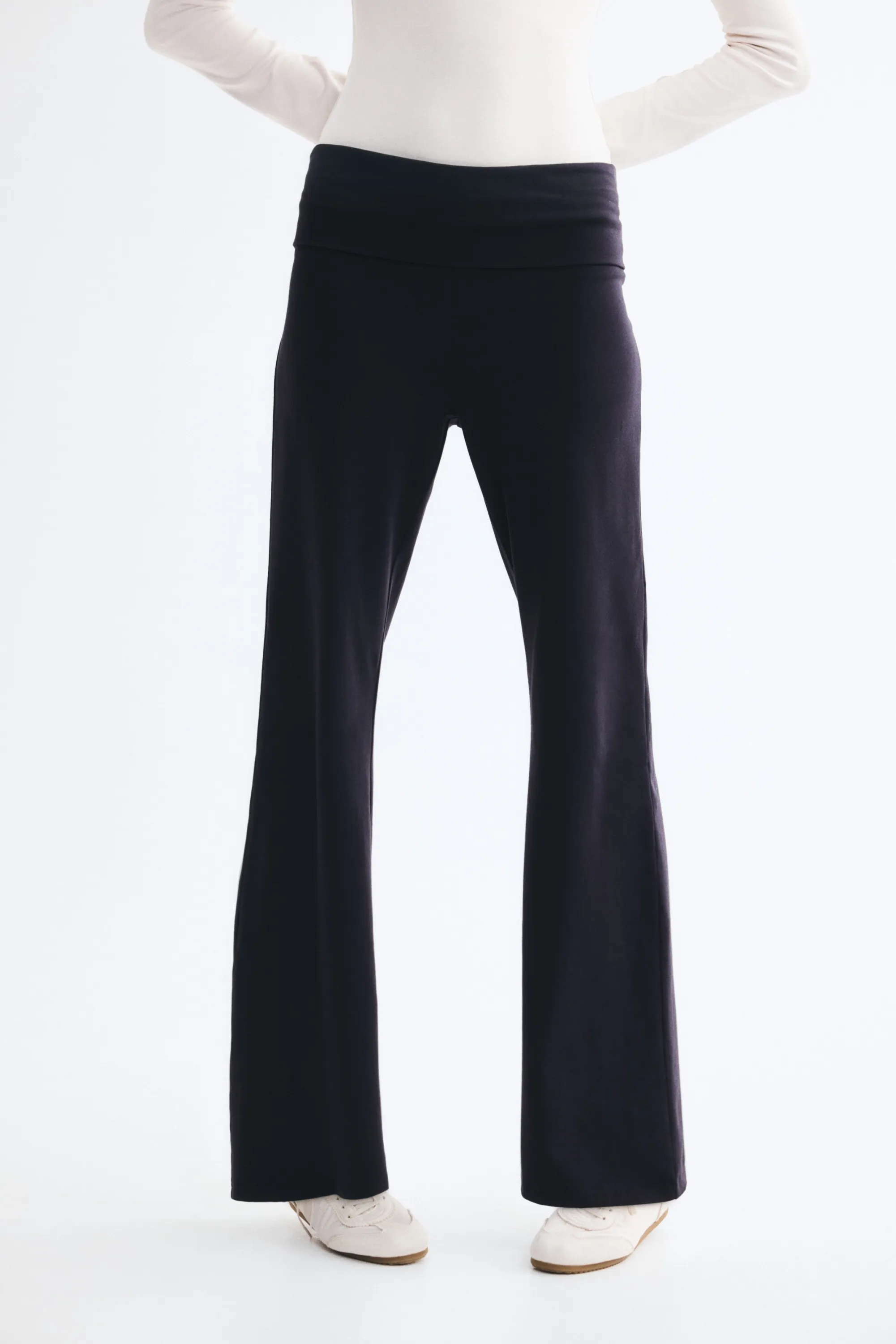 Pantalon en coton avec ceinture repliée - Bleu marine