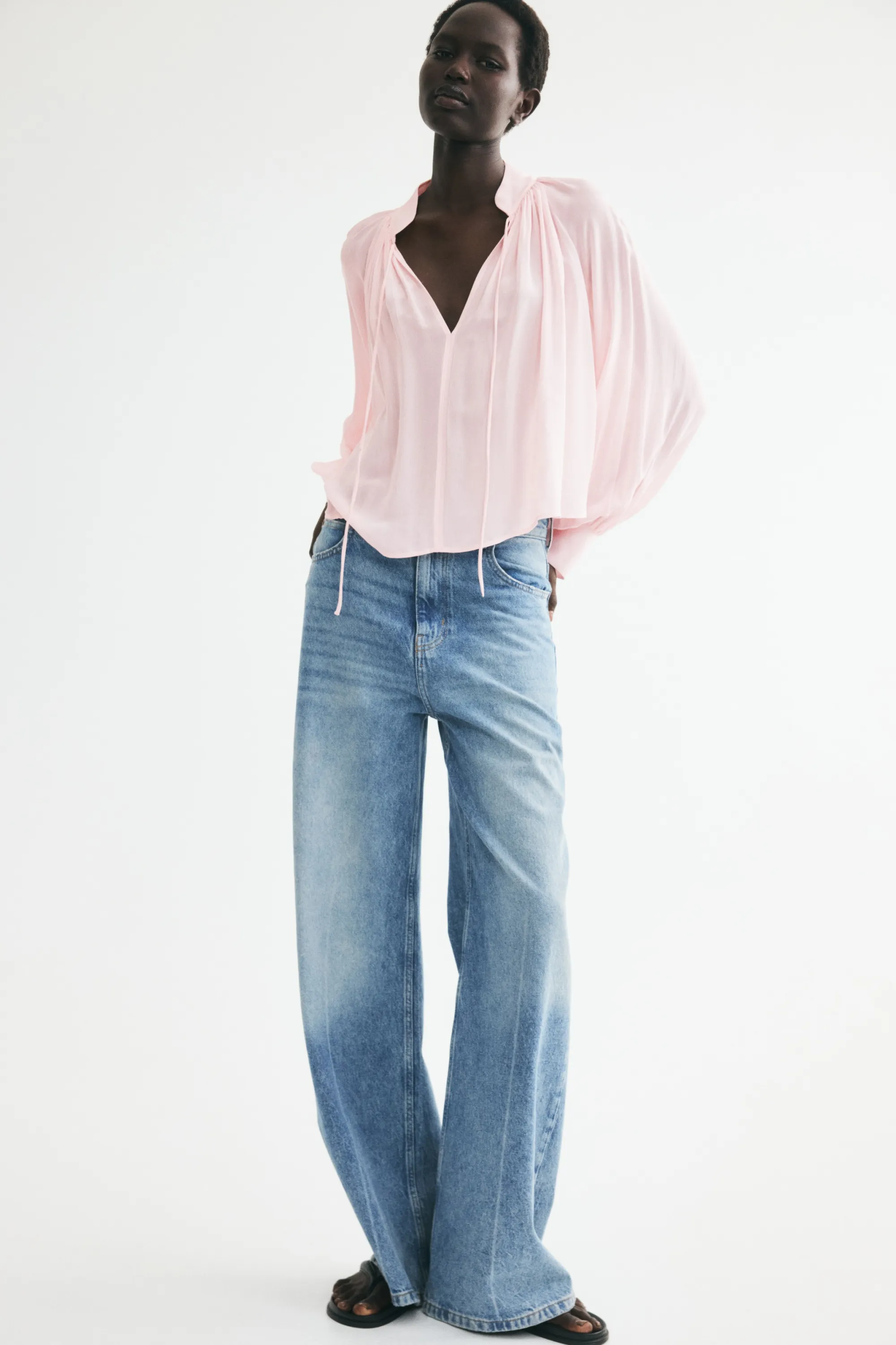 Blouse en viscose à manches ballon - Rose clair
