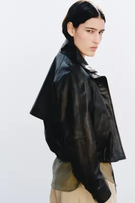 Veste oversize en cuir - Marron foncé — photo 3