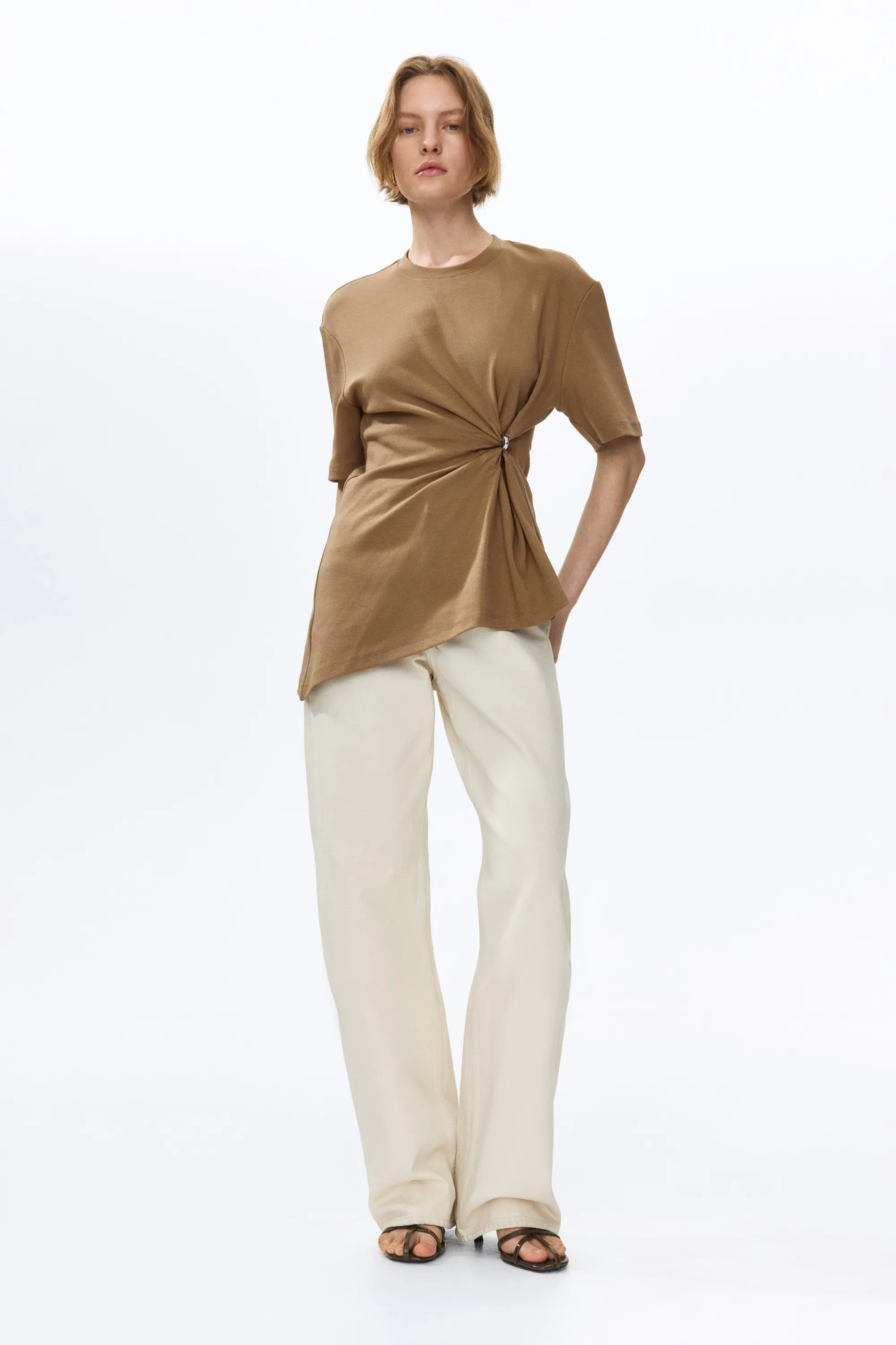 Top asymétrique avec détail drapé - Taupe