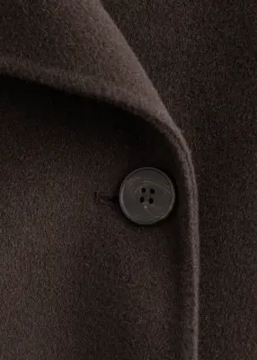 Manteau long en laine à col châle - Marron foncé — photo 3
