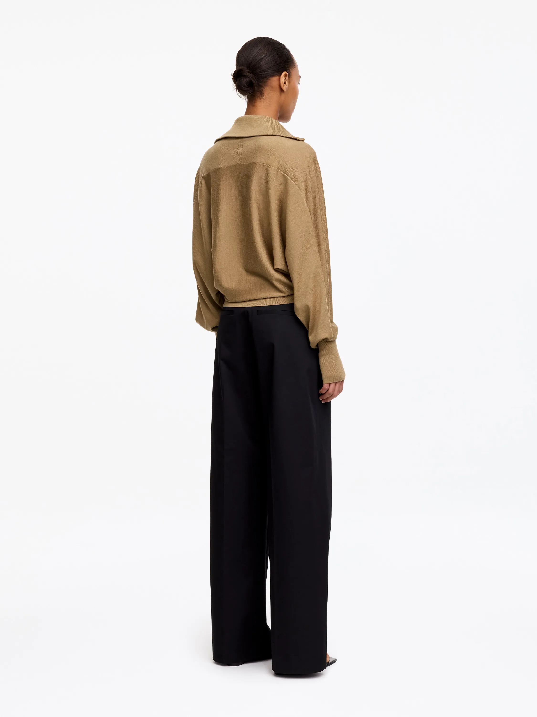 Pull demi-zippé en laine mérinos - Beige