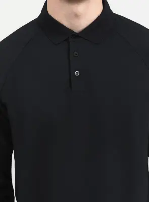 Polo Sweatshirt in Black Cotton & Elastane — photo 2