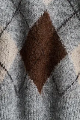 Pull oversize - Gris/motif argyle — photo 4