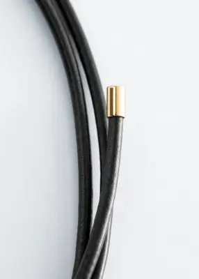 Collier en cuir à pendentif anneau - Noir/Doré — photo 3