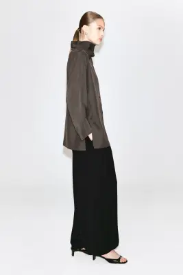 BLOUSE FLUIDE À COL CHEMINÉE - GRIS — photo 5