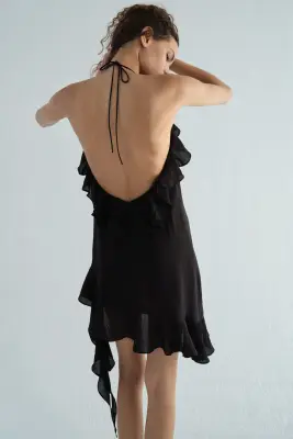 Robe dos nu volantée - Noir — photo 3