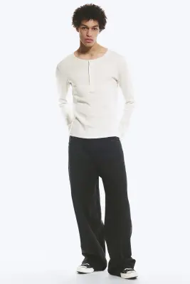 T-shirt Henley manches longues - Blanc cendré — photo 2