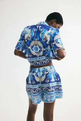 Chemise à motif en lin mélangé - Bleu/motif — photo 3