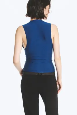 Top corset en lyocell à col V - Bleu vif — photo 3
