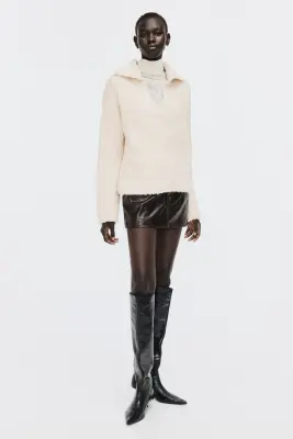 Pull oversize avec col - Beige clair — photo 1