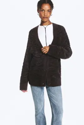 Cardigan oversize à col en V - Motif zèbre marron foncé — photo 1