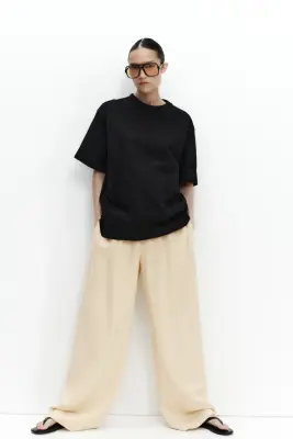 MAMA Pantalon à cordon en lin mélangé - Jaune clair — photo 2