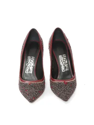 Escarpins stiletto bout pointu en tweed bordeaux et bleue Prix boutique 695€ Taille 36 — photo 4
