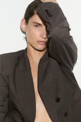 Blazer croisé sans fermeture - Taupe/motif pied-de-poule — photo 4