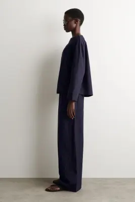 BLOUSE EN LIN À COL BATEAU - BLEU MARINE — photo 2