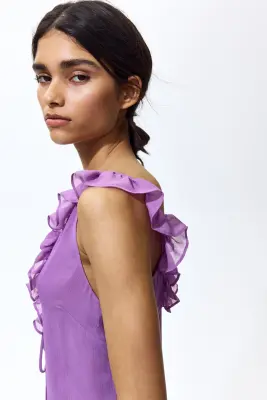 Robe volantée à effet froissé - Violet — photo 3