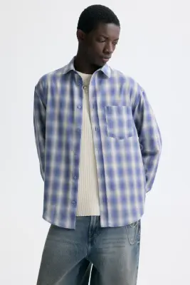 Chemise Relaxed Fit - Bleu clair/carreaux — photo 2