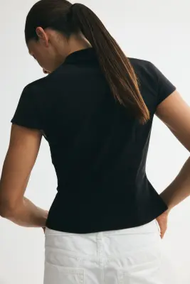 Top en viscose mélangée avec fente goutte d'eau - Noir — photo 3