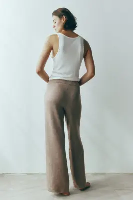 Pantalon à taille élastique - Beige foncé chiné — photo 3