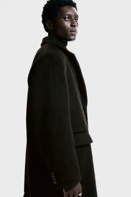 Manteau à fermeture droite en laine mélangée - Marron foncé — photo 3