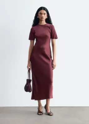Robe longue à manches courtes - Rouge foncé — photo 1