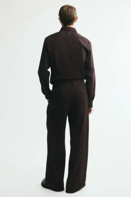 Pantalon de costume Loose Fit en laine mélangée - Marron foncé — photo 3