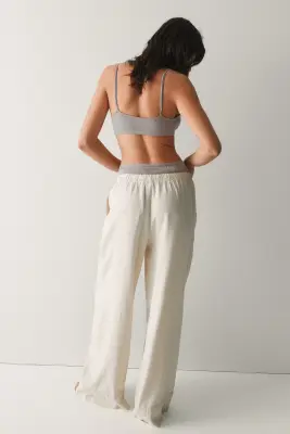 Pantalon large en lin mélangé - Beige clair — photo 3