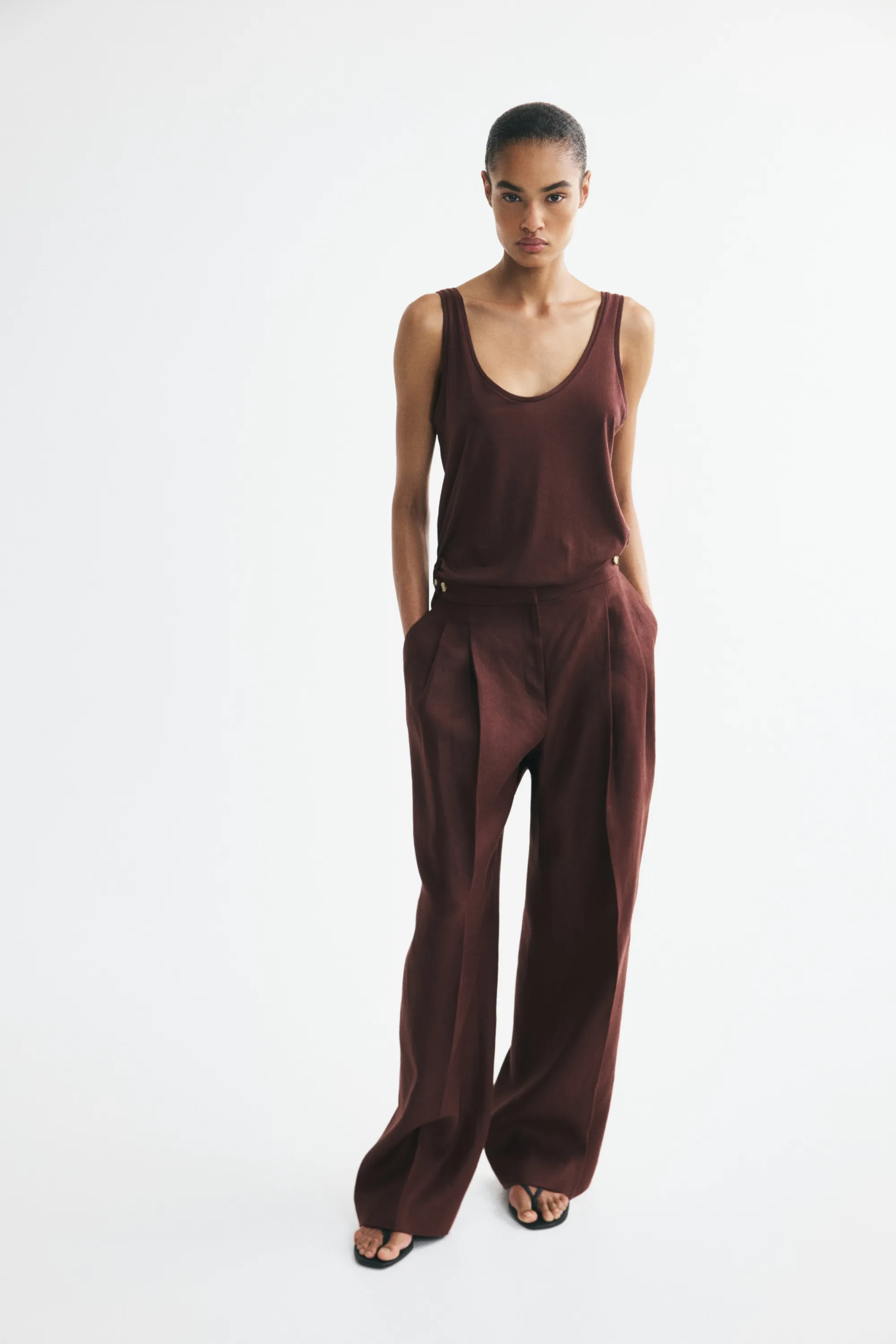 Pantalon chic en lin - Marron foncé
