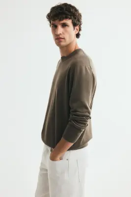 Pull Regular Fit en laine mérinos - Taupe foncé — photo 3