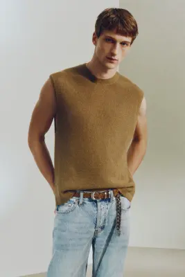 Pull sans manches Loose Fit en maille envers - Marron — photo 1