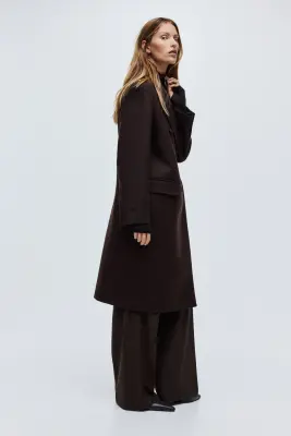 Manteau en laine mélangée - Marron foncé — photo 4
