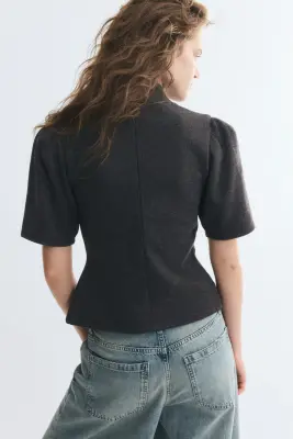 Top à col droit avec fermeture croisée - Gris foncé chiné — photo 4