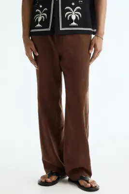 Pantalon Relaxed Fit en lin mélangé - Marron clair — photo 1