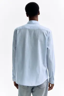 Chemise Regular Fit en lin mélangé - Bleu clair — photo 3