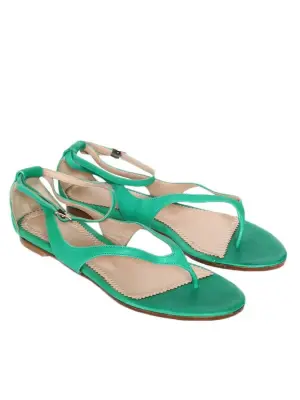 Sandales plates en cuir vert Px boutique 500€ Taille 37 NEUVES — photo 2