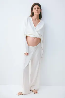MAMA Pantalon festonné avec taille élastique - Crème — photo 1