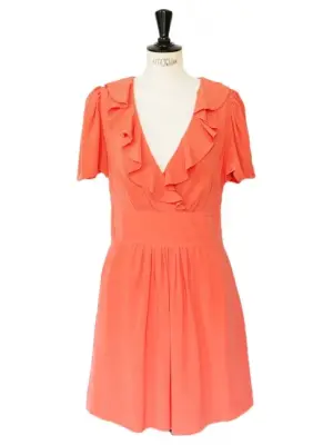 Robe décolletée manches courtes en crêpe de soie rouge orangé Px boutique 1200€ Taille 36/38 — photo 1