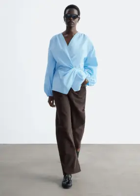Blouse croisée en coton - Bleu clair — photo 3