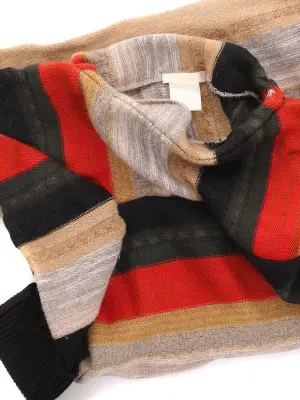 Robe courte manches longues en maille de laine à rayures rouge vert camel Prix boutique 1200€ Taille XXS — photo 3